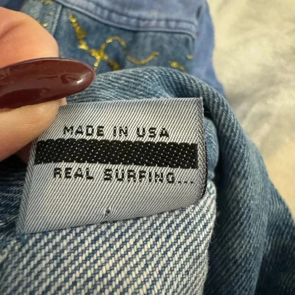 VTG Quiksilver Distressed Ugly Christmas Denim Jacket Tacky Kitsch Unique Fun - Picture 15 of 16